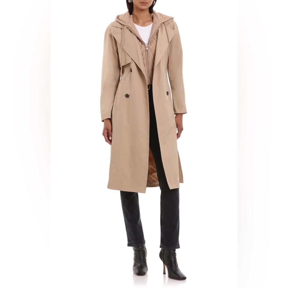 Avec Les Filles Beige Trench Coat with Hood